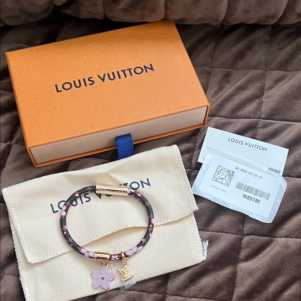 Louis Vuitton Takashi Murakami Brown and Pink Floral Charm Bracelet
